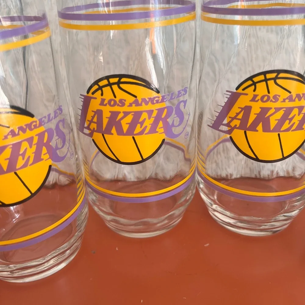 Vintage Los Angeles Lakers‎ Drinking Glasses Set of 4 Purple Gold NBA Highball